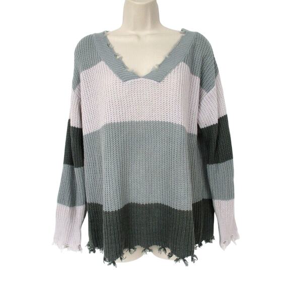 Simply Southern Sweaters - Simply Southern Collection Sweater Womens Small Striped Color Block Fringe Gray